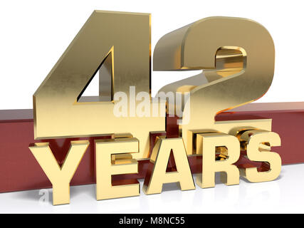 Golden digit forty two and the word of the year. 3D illustration Stock Photo