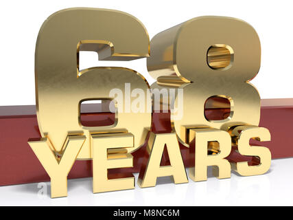 Golden digit sixty eight and the word of the year. 3D illustration Stock Photo