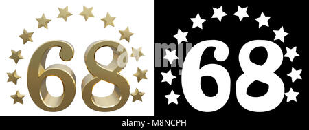 Gold number sixty eight, decorated with a circle of stars. 3D illustration Stock Photo