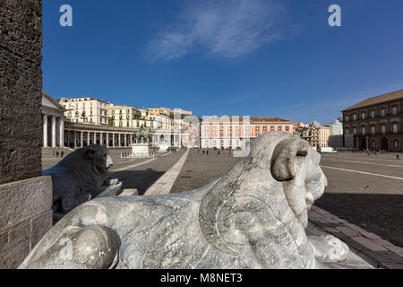 Naples (Italy) - Piazza Plebiscito, the main square in the historic centre of Naples, is enclosed on one side by the Royal Palace, on the other by the Stock Photo