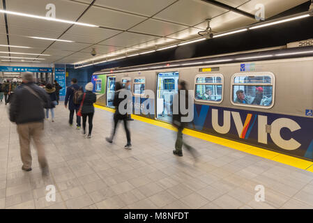 Waterfront Station on Vancouver, British Columbia's Translink train system. Stock Photo