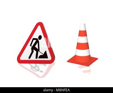 Road sign road repair and highway cones Stock Vector