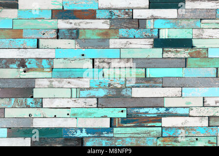 Background of colorful old painted grunge wood planks Stock Photo