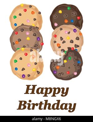 a vector illustration in eps 10 format of a birthday card greeting with colorful candy cookies on a white background Stock Vector