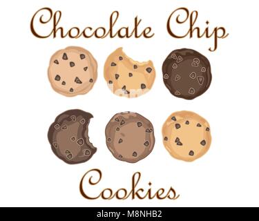a vector illustration in eps format of sweet chocolate chip cookies in an advert format on a white background Stock Vector