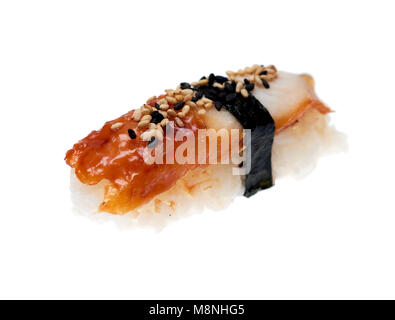 Set of 4 sushi isolated on white. Salmon - Sake, Eel - Unagi