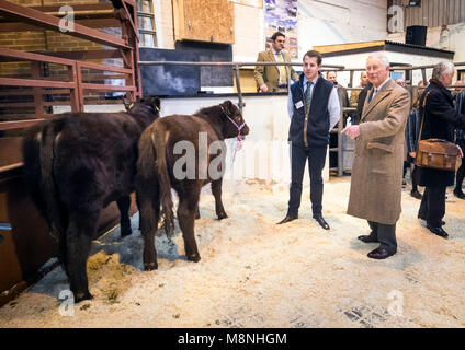 The Prince of Wales (second right) during a visit to Louth Livestock Market in Lincolnshire for the launch of the Farm Resilience Programme. Stock Photo