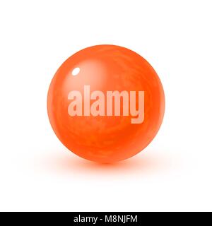 Realistic glass sphere with shadows, reflection of sky in mirror surface of orange pearl Stock Vector