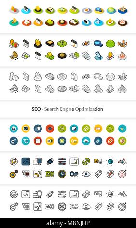 Set of icons in different style - isometric flat and otline, colored and black versions Stock Vector