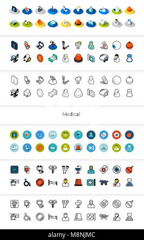 Set of icons in different style - isometric flat and otline, colored and black versions Stock Vector