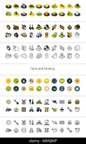 Set of icons in different style - isometric flat and otline, colored and black versions Stock Vector