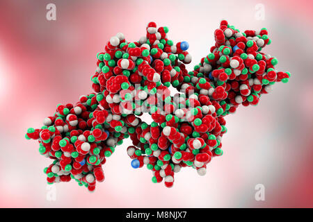 Molecular model of the snake venom toxin convulxin, found in the tropical rattlesnake (Crotalus durissus terrificus). This toxin causes blood clot formation. Stock Photo