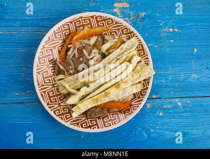 fried lagman - Uyghur Noodle Stir Fry ,dish of Central Asia Stock Photo