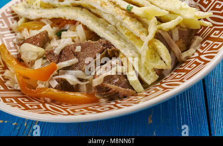 fried lagman - Uyghur Noodle Stir Fry ,dish of Central Asia Stock Photo