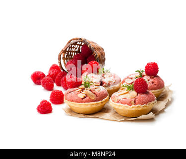 Raspberry  macaroon tarts isolated on white Stock Photo