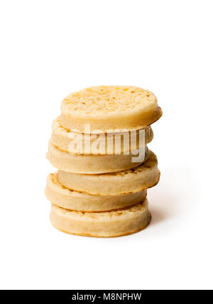 Hot  toasted crumpets isolated on white Stock Photo