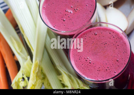 healthy vegetable juice in glasses cloeup Stock Photo