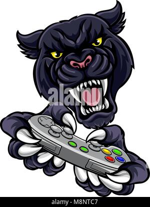 Black Panther Gamer Player Mascot Stock Vector