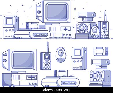 Vintage Tech and Electronic Devices Set Stock Vector