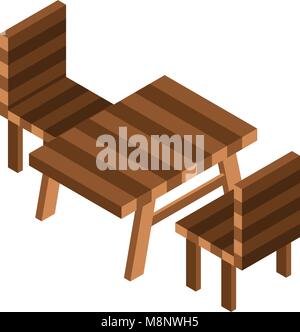 Camping and Picnic Table Isometric Icon Stock Vector