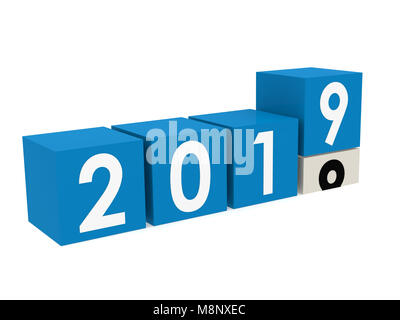 New year 2019 blocks in blue, 3D rendering Stock Photo