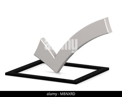 White check mark on black square, 3D rendering Stock Photo