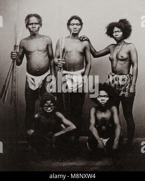 c.1890s South East Asia - native tribal group with weapons, probably from the Philippines Stock Photo