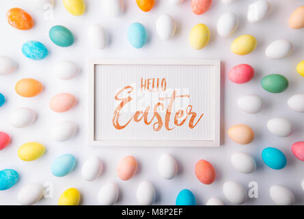 Hello Easter flat lay on a white background Stock Photo - Alamy