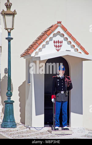 Palace Guard at Palais Princier, Princes Palace of Monaco, official residence of the Sovereign Prince of Monaco, Côte d'Azur, french riviera, South Fr Stock Photo