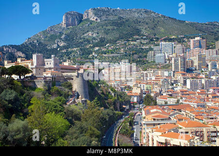 Palais Princier and Monaco-Ville, Princes Palace of Monaco the official residence of the Sovereign Prince of Monaco, Côte d'Azur, french riviera Stock Photo