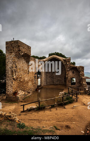 Ruins of Gothic Church of St. Vincent (Sant Vicenc) on Costa Brava in Tossa de Mar town, Catalonia, Spain Stock Photo