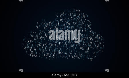 Cloud computing conception, 3D illustration with binary code IT symbol ...