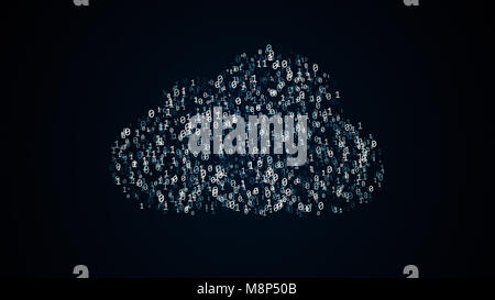 Cloud computing conception, 3D illustration with binary code IT symbol ...