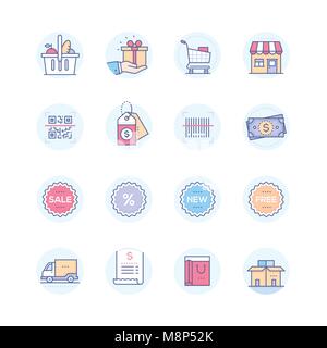 Shopping - modern vector colorful icons set Stock Vector