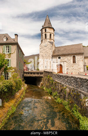 The Parish church of Saint-Lary in Ariège, Occitanie, French Pyrenees, France, a stop on the chemin de Saint-Jacques de Compostelle. Stock Photo