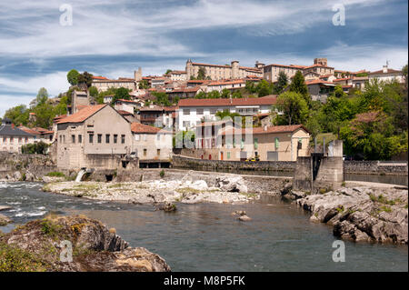 The old town of Saint-Liziers sits on the right banks of the Salat river in Ariège, Occitanie, France Stock Photo