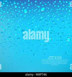 Realistic drops of a rain on a blue background in the form of glass. Abstract background. Vector illustration. Stock Vector