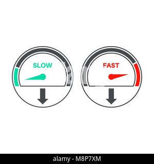 Set of icons of a speedometer with slow and fast loading. Vector illustration. Stock Vector