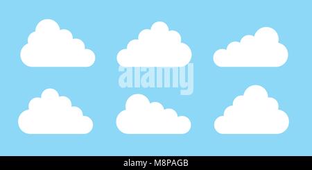 Set of Cloud Icons or symbol in flat design, isolated on blue background, for your web site design or logo - vector Stock Vector