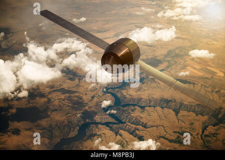 3D rendering of a satellite orbiting the earth Stock Photo