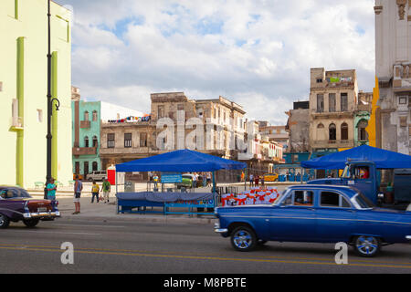 Havana,Cuba - January 21,2017: Havana Malecon. The Malecon (officially Avenida de Maceo) is a broad esplanade, roadway and seawall which stretches for Stock Photo