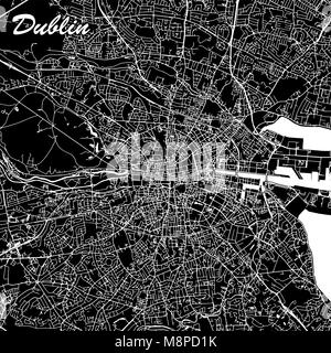 Dublin Ireland City Map Black and White. Abstract Vector Graphic with Highways, Roads and smaller City Streets. Metropolitan Region Stock Vector