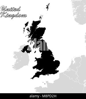 United Kingdom Political Sihouette Map. Great Britain Black and White Vector Graphic Stock Vector