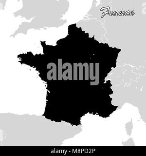 France Political Sihouette Map. Black and White Vector Graphic Stock Vector