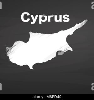 Simple Map of Cyprus. Artmap Drawing with Headline on Chalkboard Stock Vector