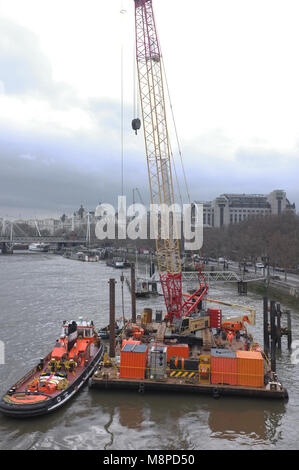 Building work on the river Thames Stock Photo