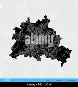 Berlin City Vector Map. Black and White Silhouette Version. Rich details for highways, roads and smaller streets. Usable for travel marketing, real es Stock Vector