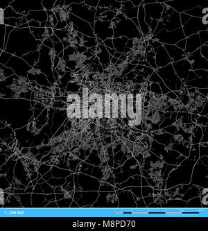 Berlin Urban Area City Map. Black and White Vector Silhouette Version. Rich details for highways, roads and smaller streets. Usable for travel marketi Stock Vector