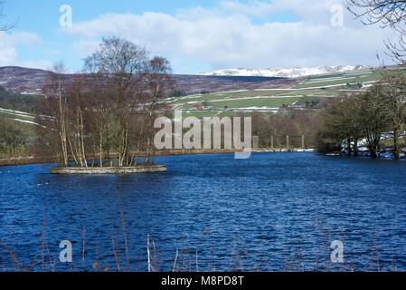 Birch Vale Reservoir with Kinder in the background. Stock Photo