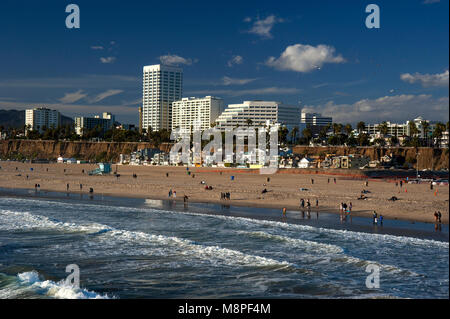 View of Santa Monica beach and downtown area from the Santa Monica pier in Los Angeles, CA Stock Photo